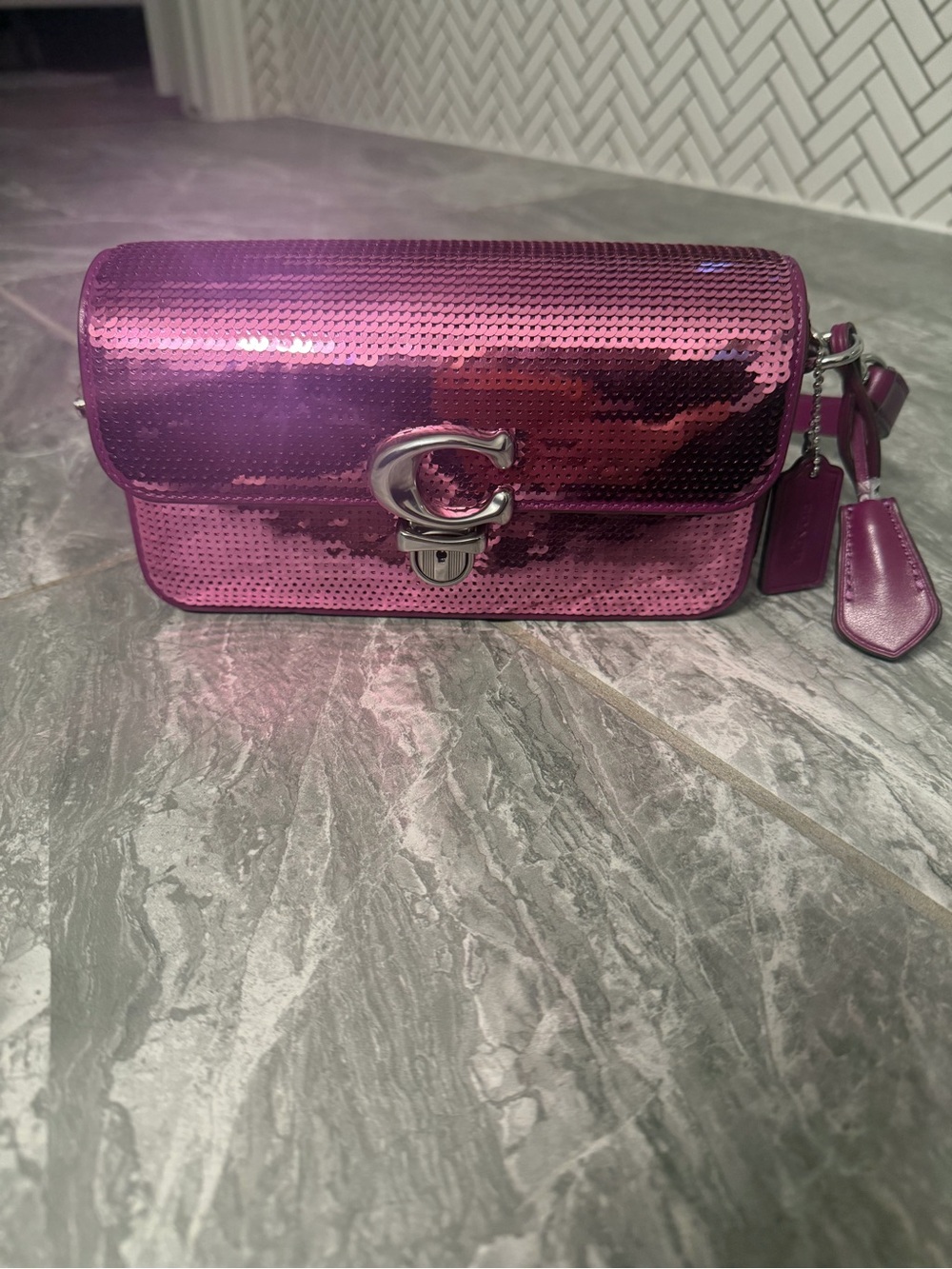 Coach Pink Sequin Turnlock Shoulder Bag